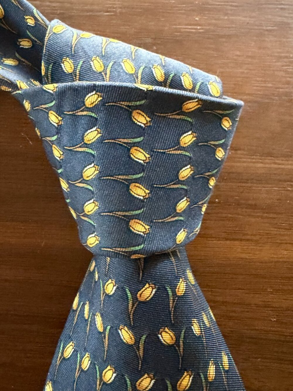 Faconnable Navy Yellow Tulip Motif Tie
